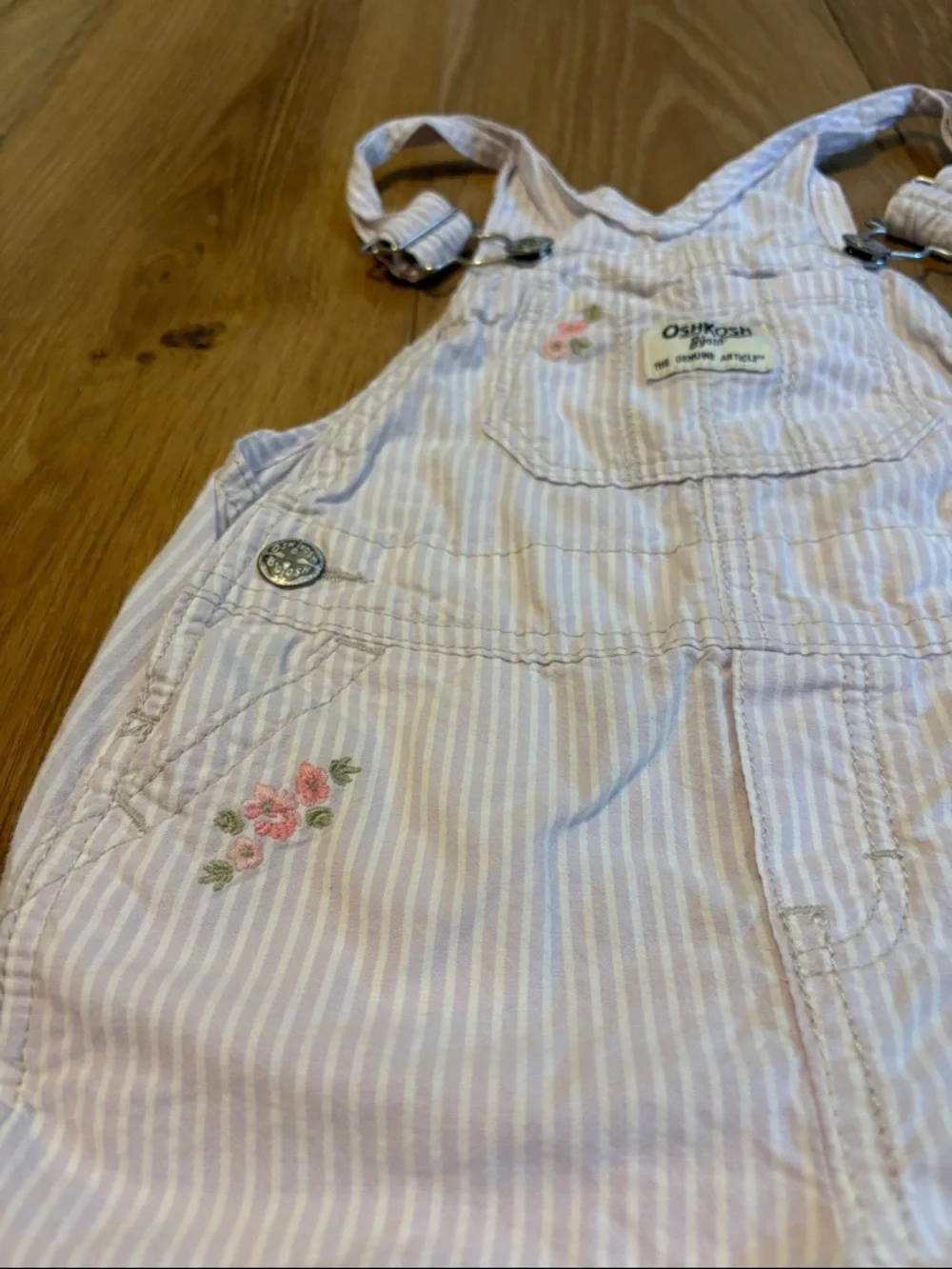 OshKosh B'gosh 2T Light Pink/Purple White Striped Floral Short Overalls Cotton